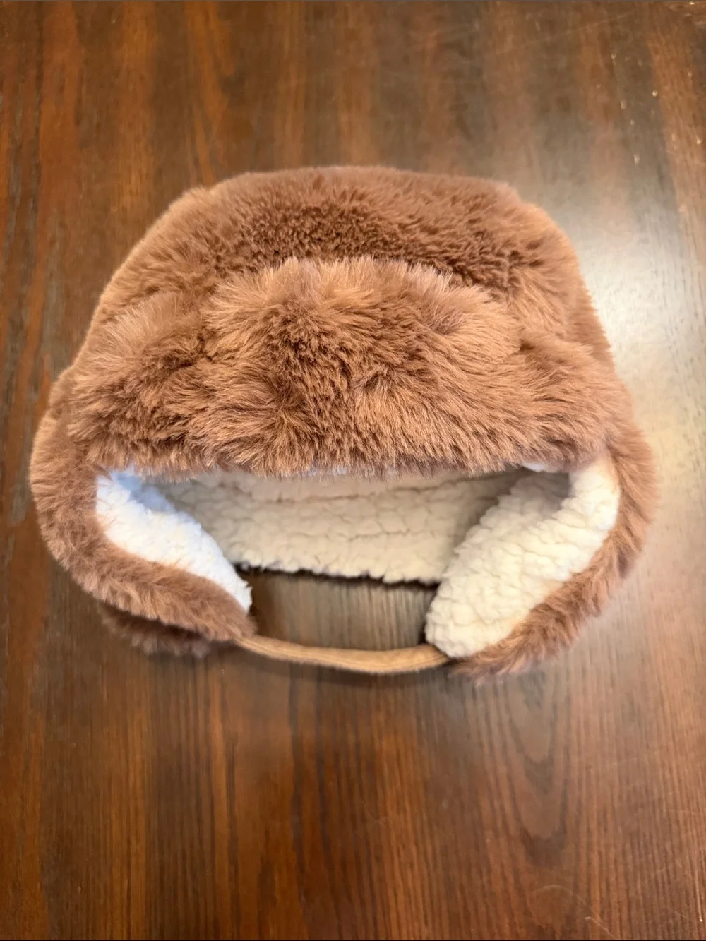 Amazon Kids Faux Fur Trapper Hat in Brown with Cream Lining